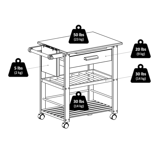 Winsome Wood Wood Base with Wood Top Rolling Kitchen Cart (20.47-in x 34.29-in x 31.57-in)