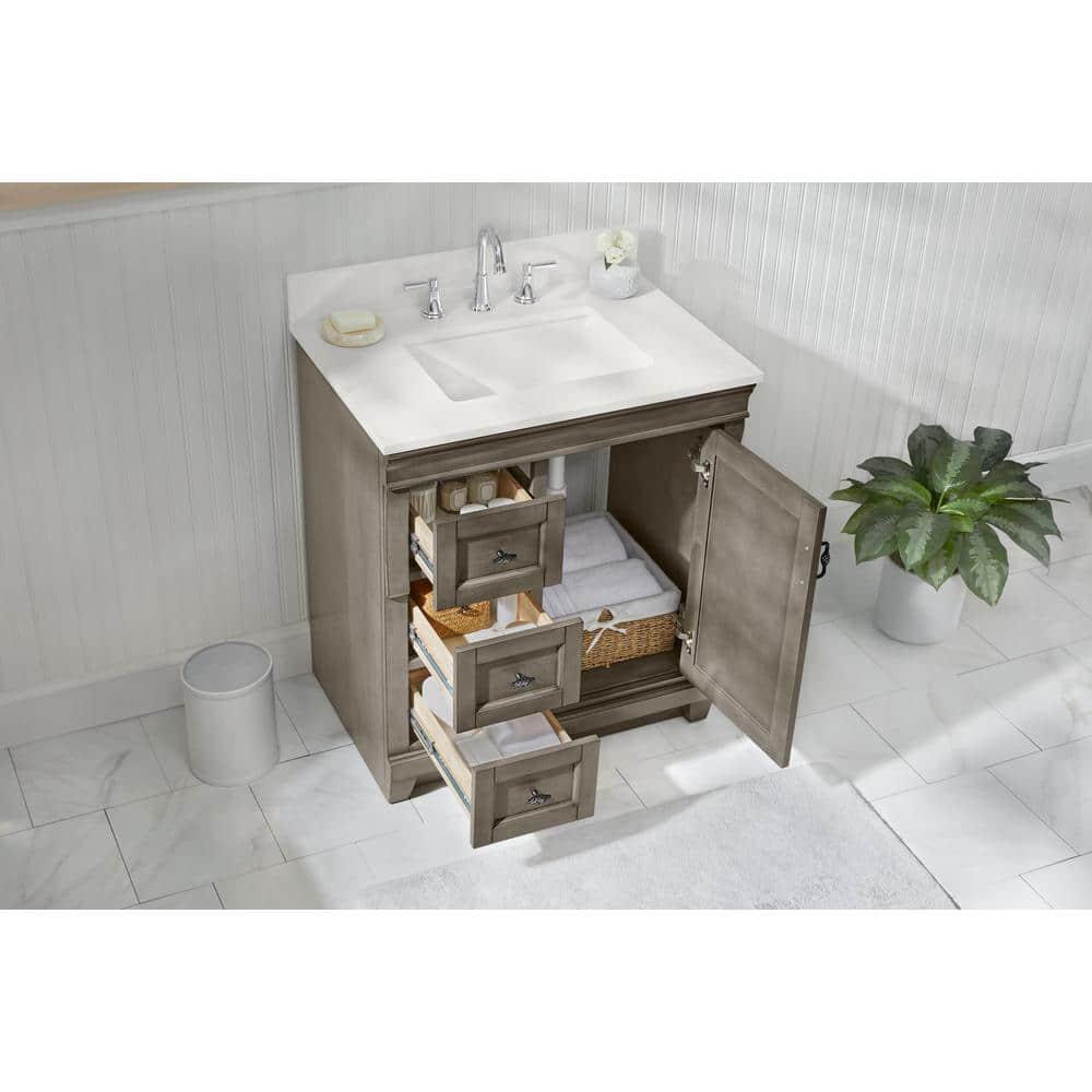 Home Decorators Collection Naples 30 in W Bath Vanity Cabinet Only in Distressed Grey with Left Hand Drawers