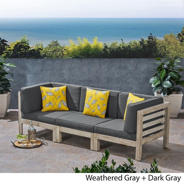 Oana Outdoor 3Seater Acacia Wood Sectional Sofa Set With Cushions by Christopher Knight Home