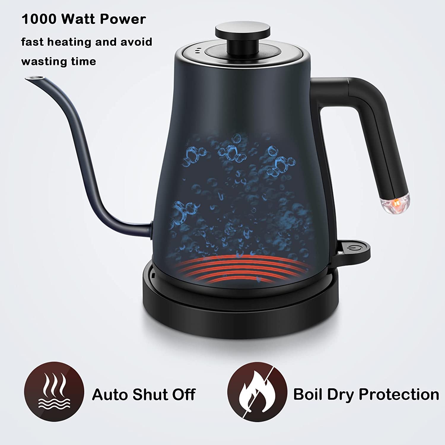 Stariver Electric Kettle Gooseneck Kettle， 1.2L Water Kettle， BPA-Free， Pour Over Tea Pot Stainless Steel for Coffee and Tea with Fast Heating， Auto-Shut Off and Boil-Dry Protection Tech， Dark Blue