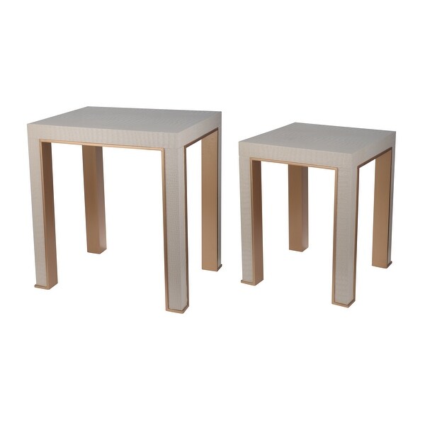 25， 22 Inch Side End Tables， Faux Leather Upholstered， Set of 2， Beige