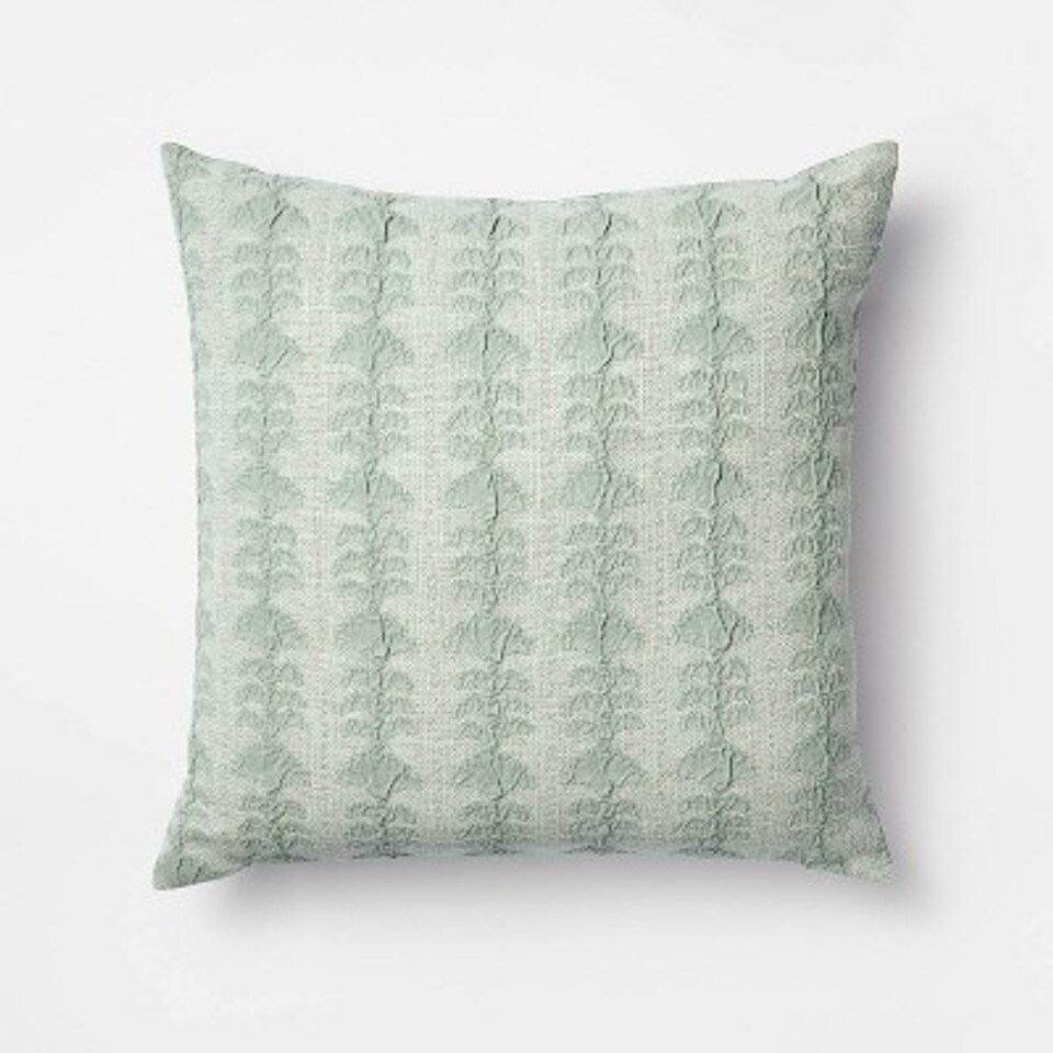 Woven Block Print Square Throw Pillow in Light Green