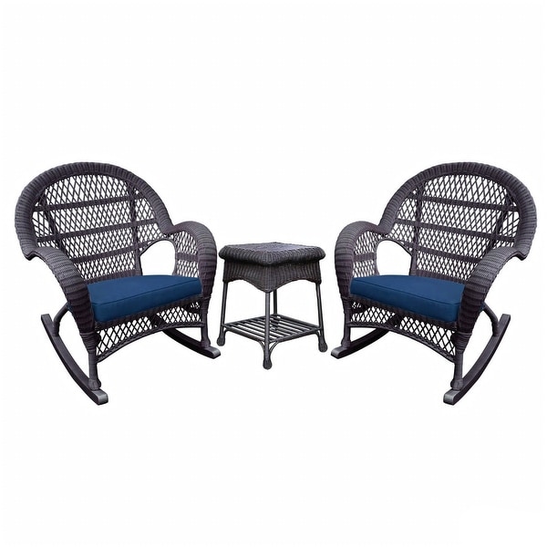 Havenside Home Surfside Espresso Rocker Wicker Chair And End Table Set with Cushions