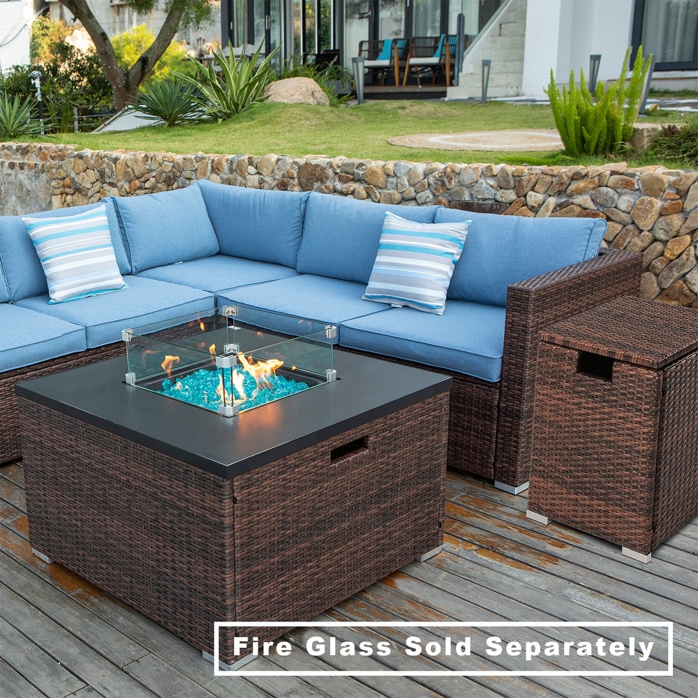 COSIEST Outdoor Propane Fire Pit Espresso Wicker Fire Table