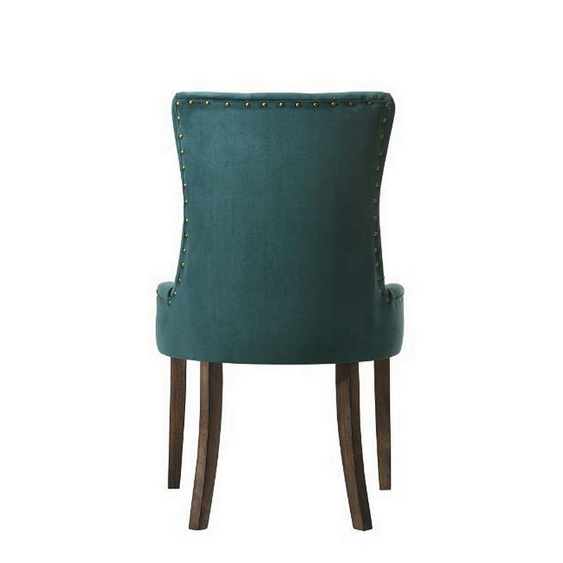 Esme 24 Inch Solid Wood Dining Chair， Velvet， Tufted， Set of 2， Green