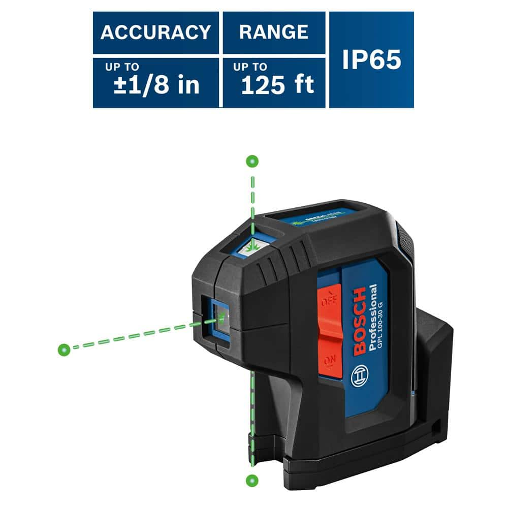 Bosch 125 ft. Green 3-Point Self-Leveling Laser with VisiMax Technology, Integrated MultiPurpose Mount, and Hard Carrying Case GPL100-30G