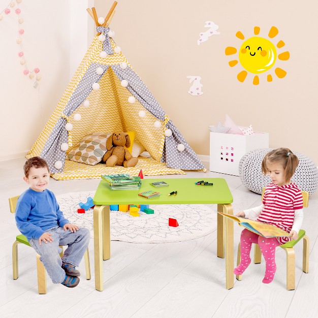 Onesstop 3 piece Kids Wooden Table Chairs Set Children Activity Desk amp Chair Furniture Pink green