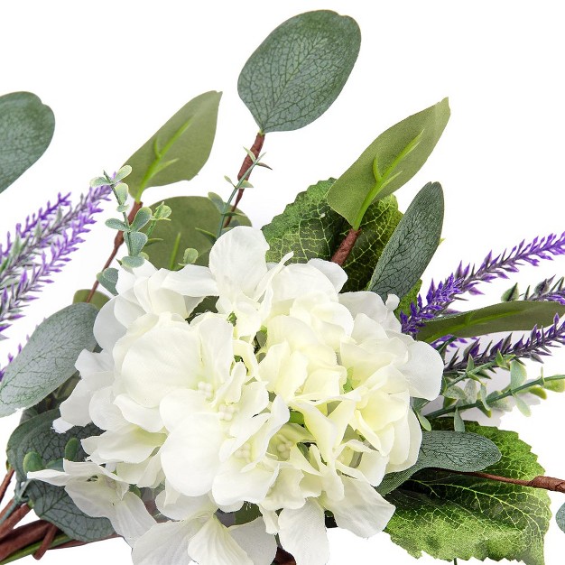 Eucalyptus And Lavender Artificial Wreath With White Hydrangeas For Front Door Or Wall Decor green