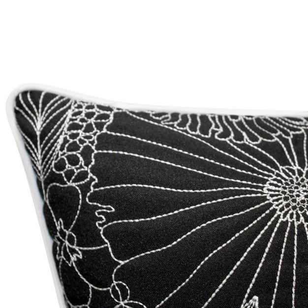 Embroidered Fine Line Floral With Welt Indoor outdoor Throw Pillow Edie home