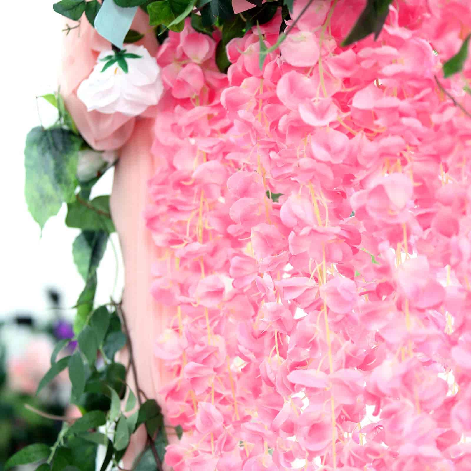 Pink Artificial Silk Hanging Wisteria Flower Garland Vines - Elaborated 5 Full Strands in 1 Bush 42