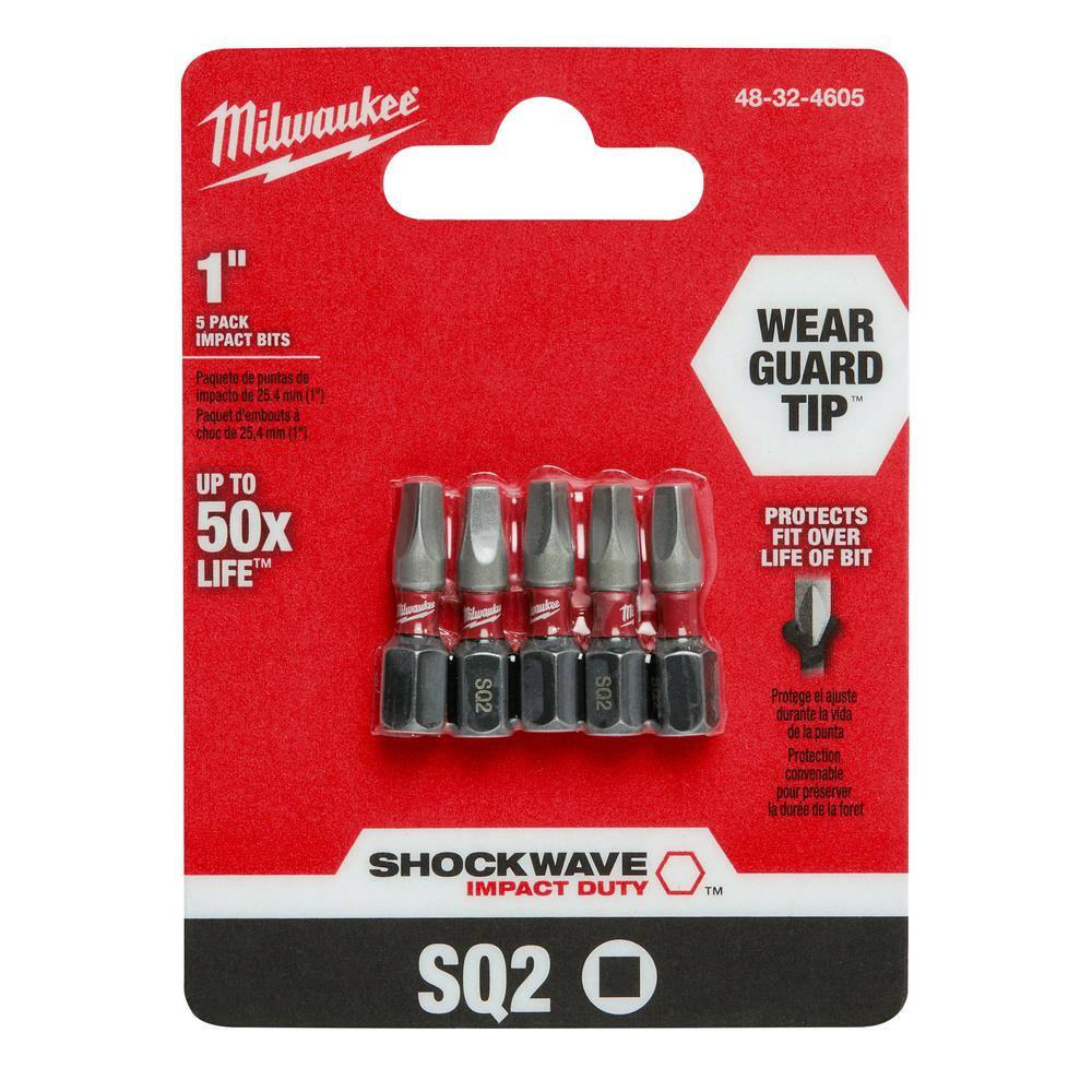 MW SHOCKWAVE Impact Duty 1 in. Square #2 Alloy Steel Insert Bit (5-Pack) 48-32-4605