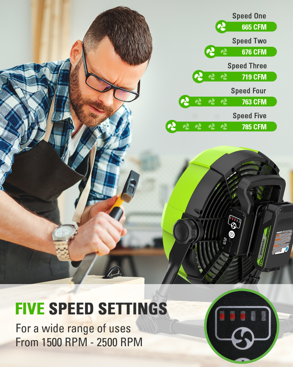 24V Cordless Fan w/ 2.0Ah USB Battery  0.5Ah Charger