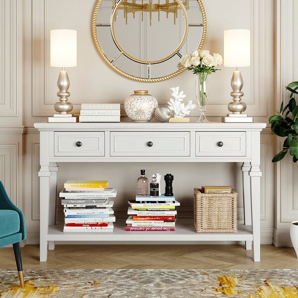 Console Table with Three Top Drawers and Open Style Bottom Shelf