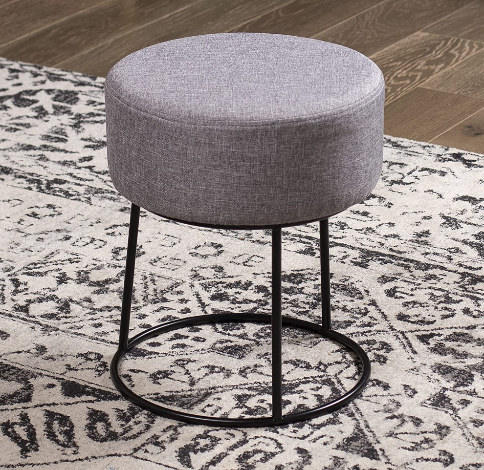 Grey Linen Foot Stool Ottoman – Soft Compact Round Padded Seat   Industrial   Footstools And Ottomans   by Imtinanz  LLC  Houzz