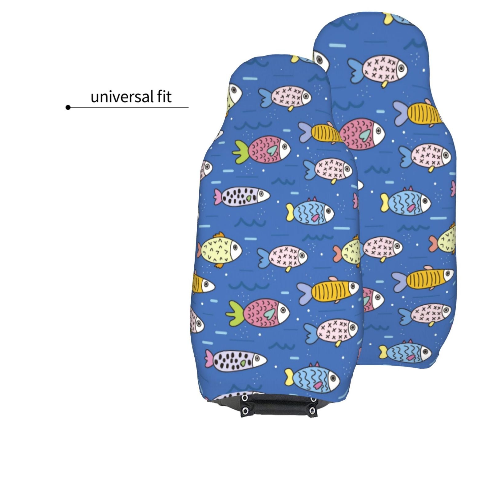 TEQUAN Front Seat Covers， Blue Sea Fish Pattern 2 Piece Car Seat Cover Fit Most Car SUV Truck Van