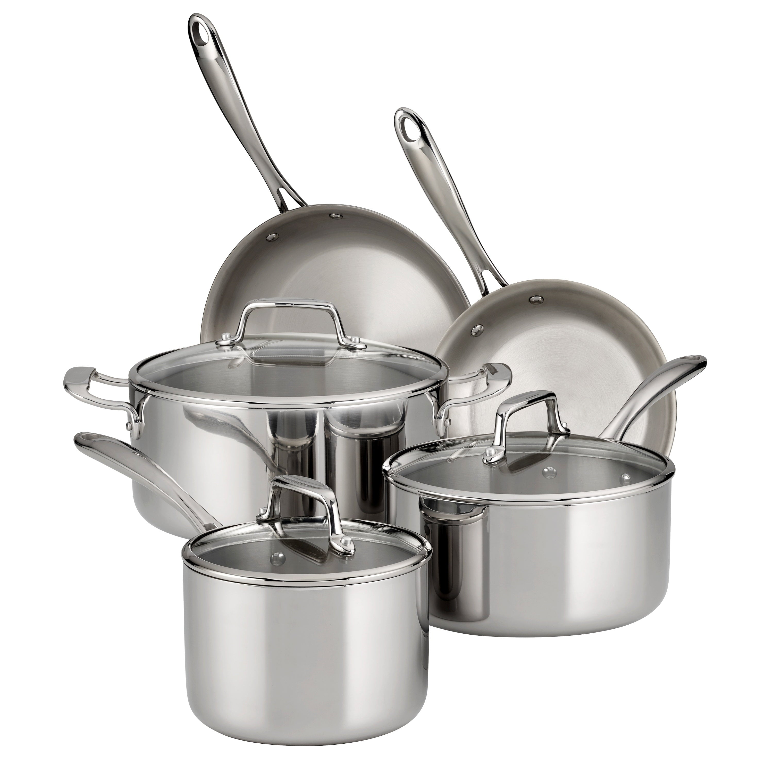 Tramontina 8-Piece Tri-Ply Clad Stainless Steel Cookware Set, with Glass Lids