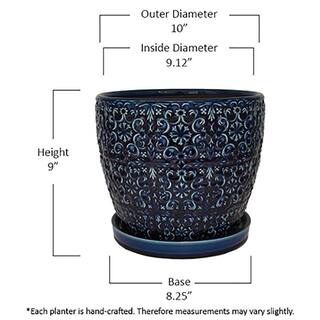 Trendspot 10 in. Dia Blue Mediterranean Bell Ceramic Planter CR11403S-100A