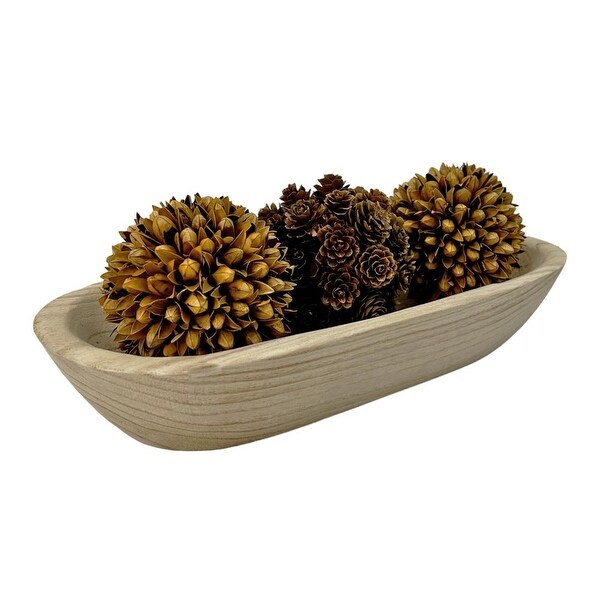 Set of Decorative Wood Bowl in Brown with Preserved Pinecone Topiary Balls