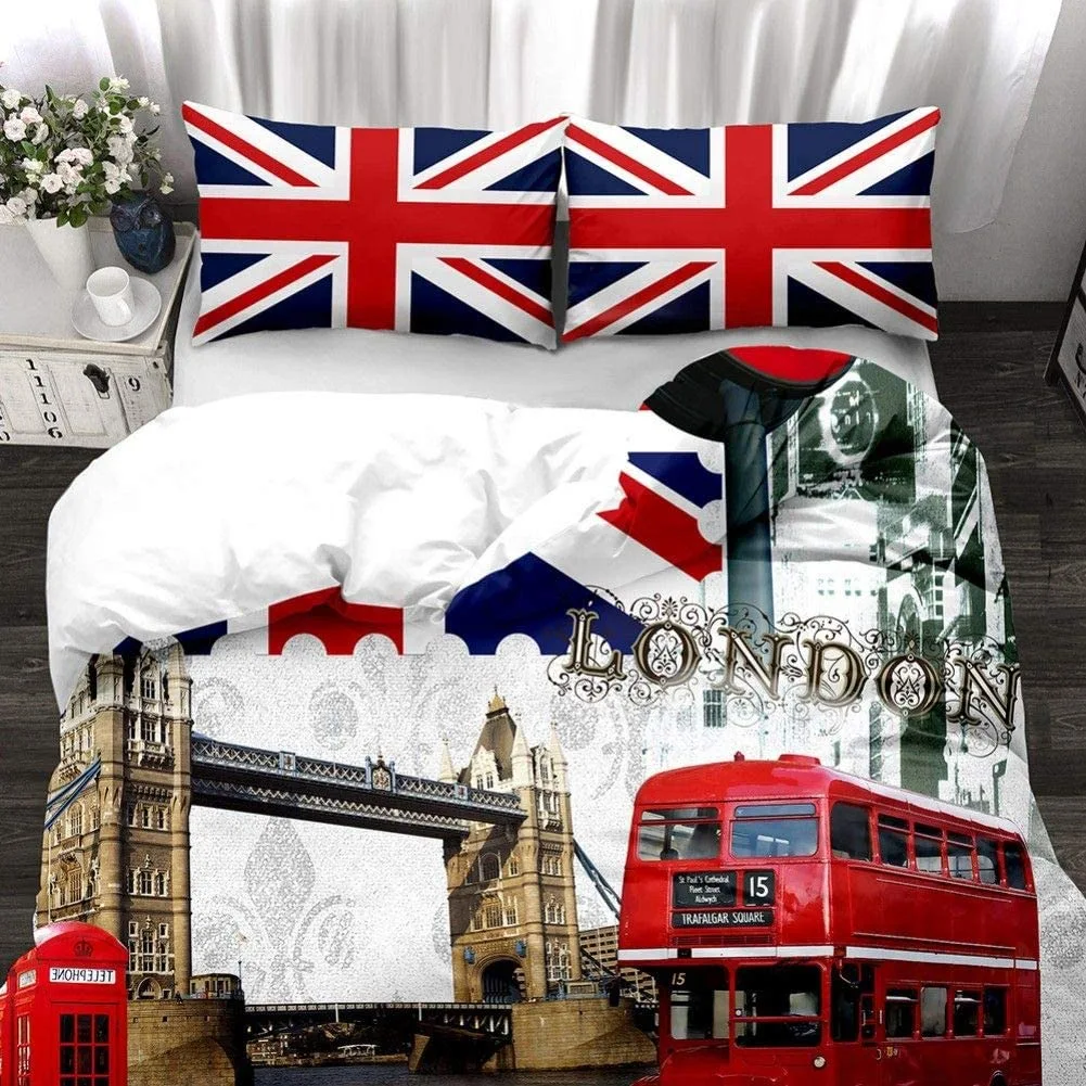 Duvet Cover Set Soft London Themed Comforter Cover Set 3 Pieces