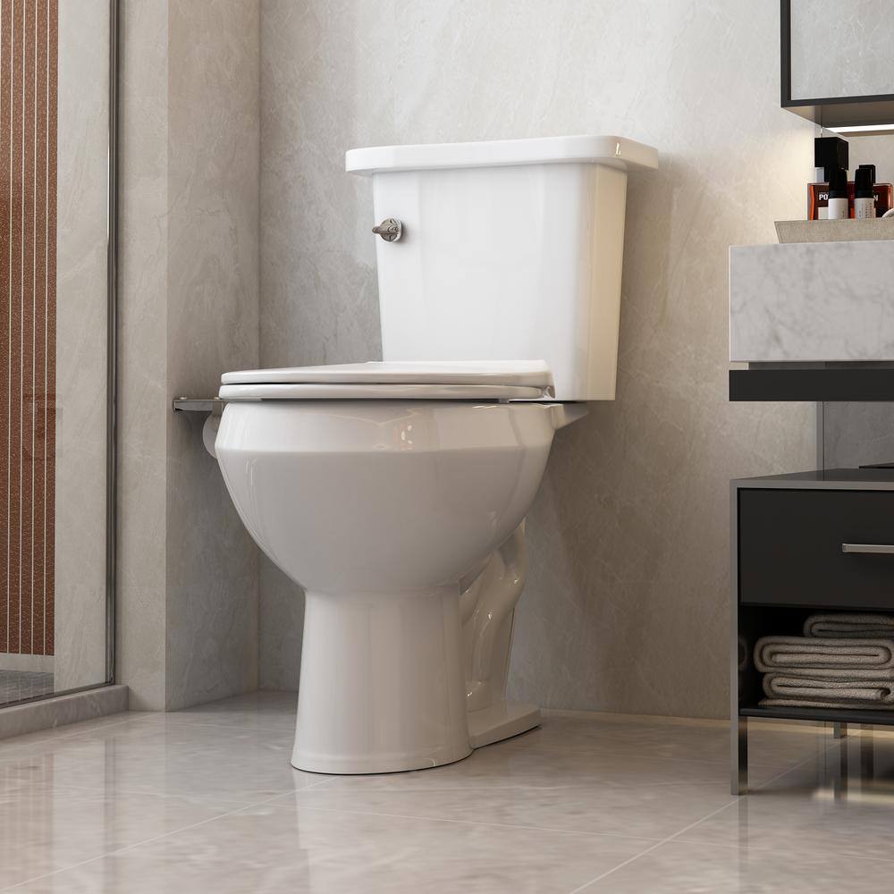 Two-Piece 1.28 GPF Single Flush Elongated Toilet in White Seat Included HKD-TTPT2468S-W