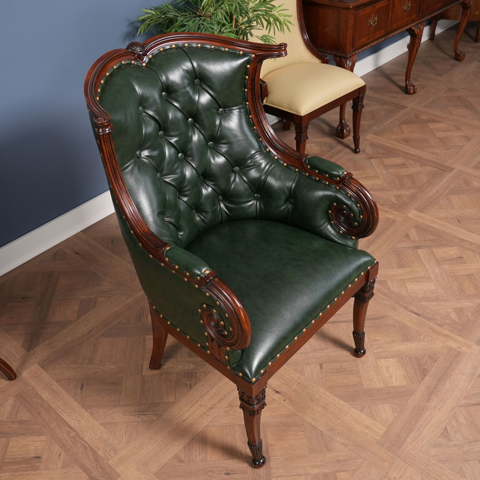 NDRAC059GRN Green Leather Arm Chair   Traditional   Dining Chairs   by Niagara Furniture  Houzz