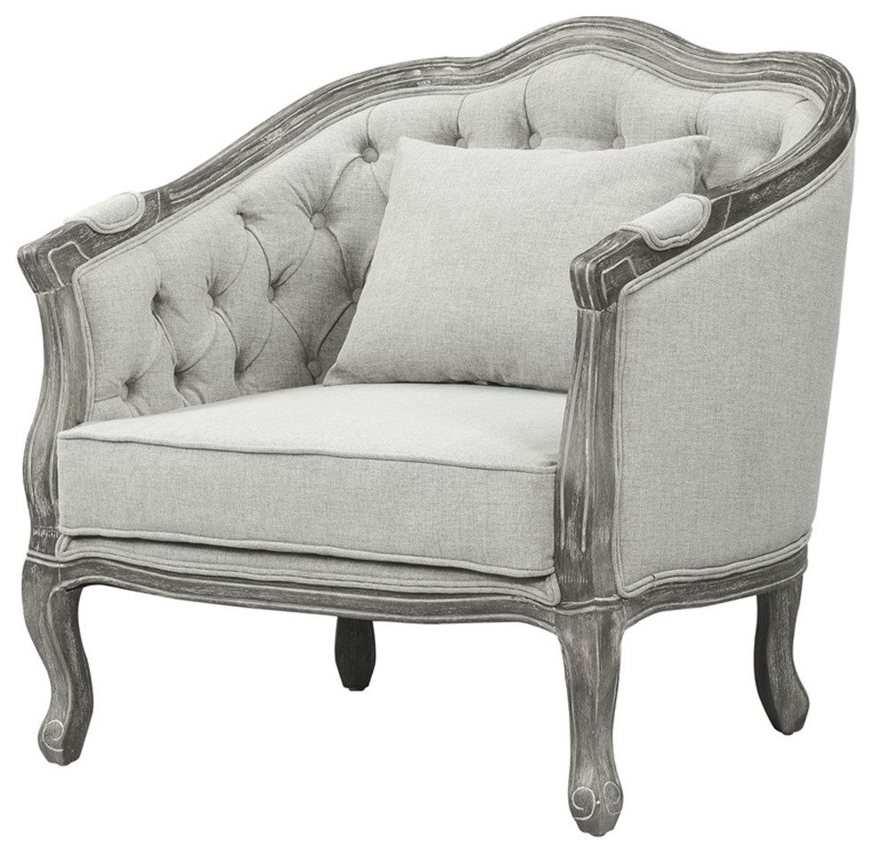 ACME Samael Linen Chair with Wooden Frame and Pillow in Gray and Gray Oak   French Country   Armchairs And Accent Chairs   by Homesquare  Houzz