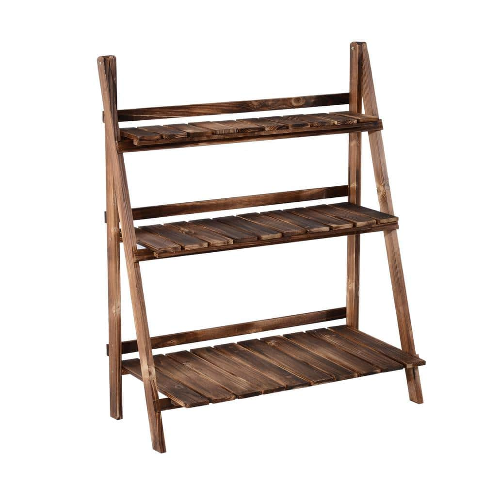 Outsunny 31.5 in. L x 14.75 in. W x 37 in. H 3-Tier Brown Wood Folding Flower Rack Plant Stand 845-112