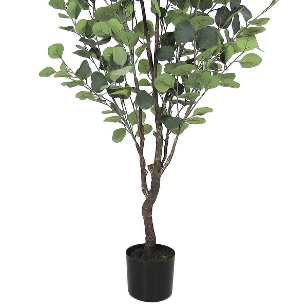 4.5ft Frosted Green Artificial Silver Dollar Eucalyptus Tree Plant in Black Pot