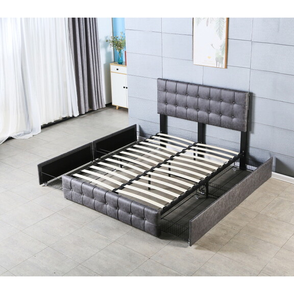 Full Size Platform Bed Frame with 4 Storage Drawer...