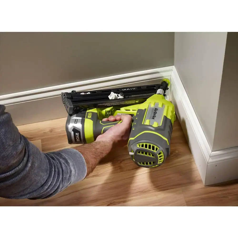 Ryobi ONE+ 18V Lithium-Ion Cordless AirStrike 15-Gauge Angled Finish Nailer (Tool Only) With Sample Nails