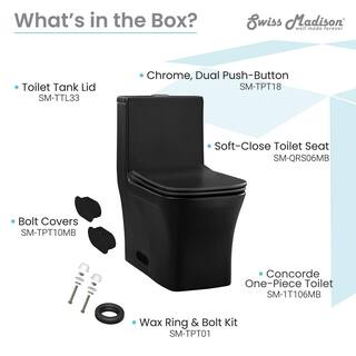 Swiss Madison Concorde 1-Piece 0.8 GPF1.28 GPF Dual Flush Square Toilet in Matte Black Seat Included SM-1T106MB