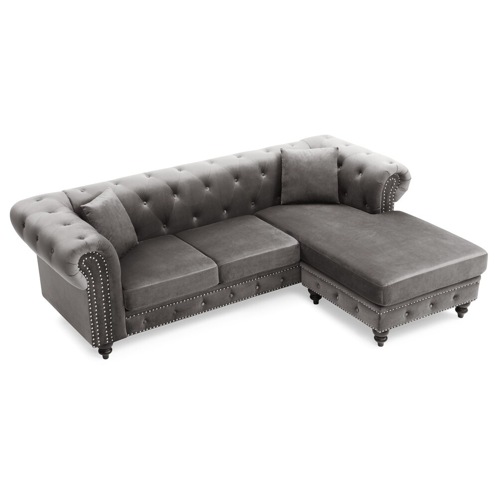 Nola 98 in. Velvet L Shape 3 Seater Sofa with 2 Throw Pillow   98\