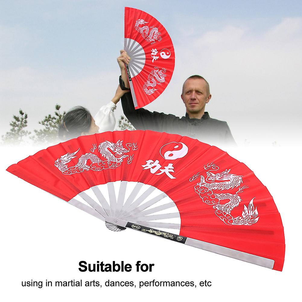 Stainless Steel Tai Chi Martial Arts Kung Fu Dance Practice Training Performance Fan Red