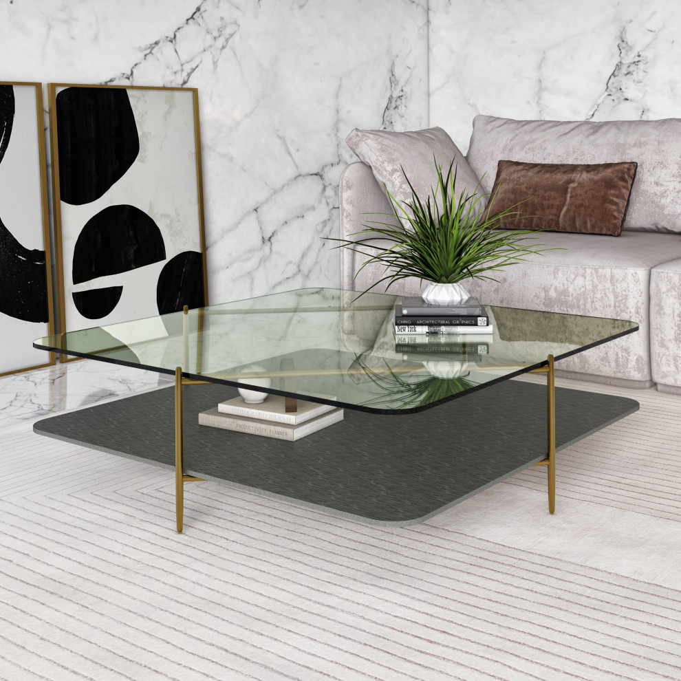 Modrest Cari Glam Gold + Glass Coffee Table   Contemporary   Coffee Tables   by Vig Furniture Inc.  Houzz