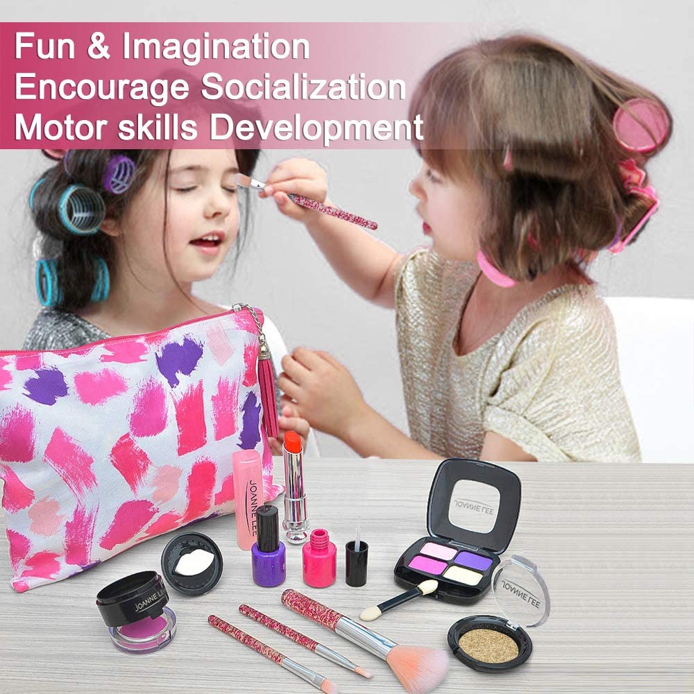 Pretend Makeup for Kids Cosmetic Toys Kit for Girls Toddlers Makeup Play Set for Kids with Cosmetics Bag Princess Play Game Christmas Birthday Gifts Toys for Little Girls (Not Real Makeup)