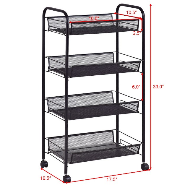 Costway 4 Tier Storage Rack Trolley Cart Home Kitchen Organizer Utility Baskets Black