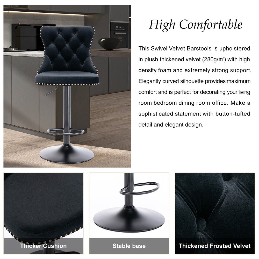 Modern Upholstered Adjusatble Swivel Barstools with Backs Comfortable Tufted   N/A