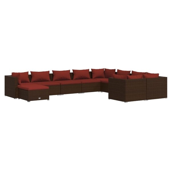 10 Piece Patio Lounge Set with Cushions Poly Rattan Brown - Overstock - 37573904