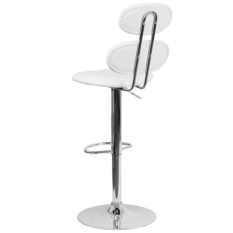 Emma and Oliver White Vinyl Adjustable Height Barstool with Ellipse Back