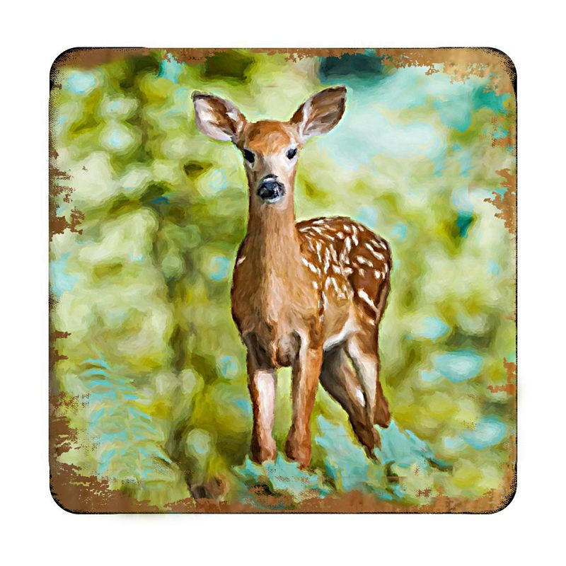 Forest Deer Wooden Cork Coasters Gift Set of 4 by Nature Wonders