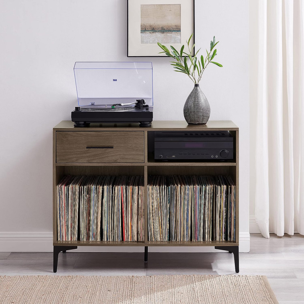 Sydney Record Storage Media Console Walnut   Industrial   Media Cabinets   by Pot Racks Plus  Houzz