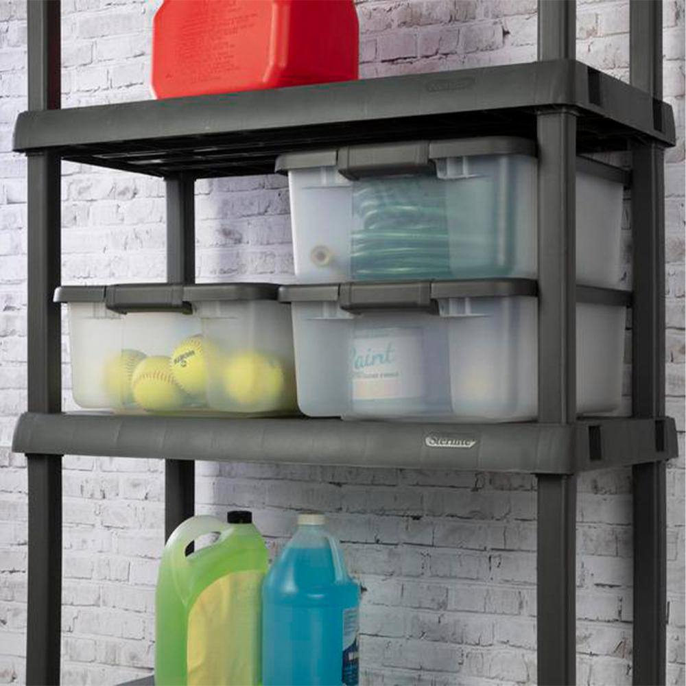 Sterilite 25-Quart Shelf Tote GPlastic Stackable Storage Tote wLid Clear (6 Pack) 6 x 19363V06