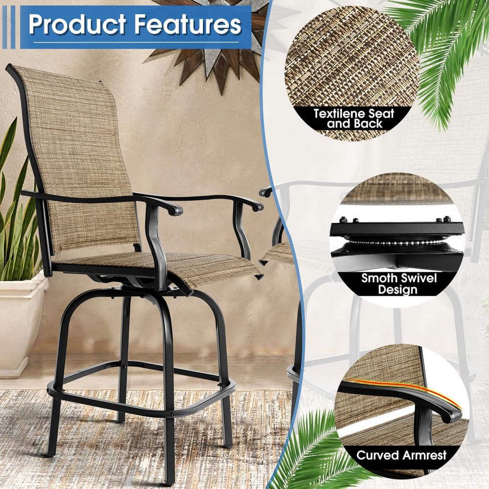 Sizzim Swivel Metal Outdoor Bar Stools Set Bar Height Patio Bistro Set Textilene Fabric (2-Piece) G23001-B