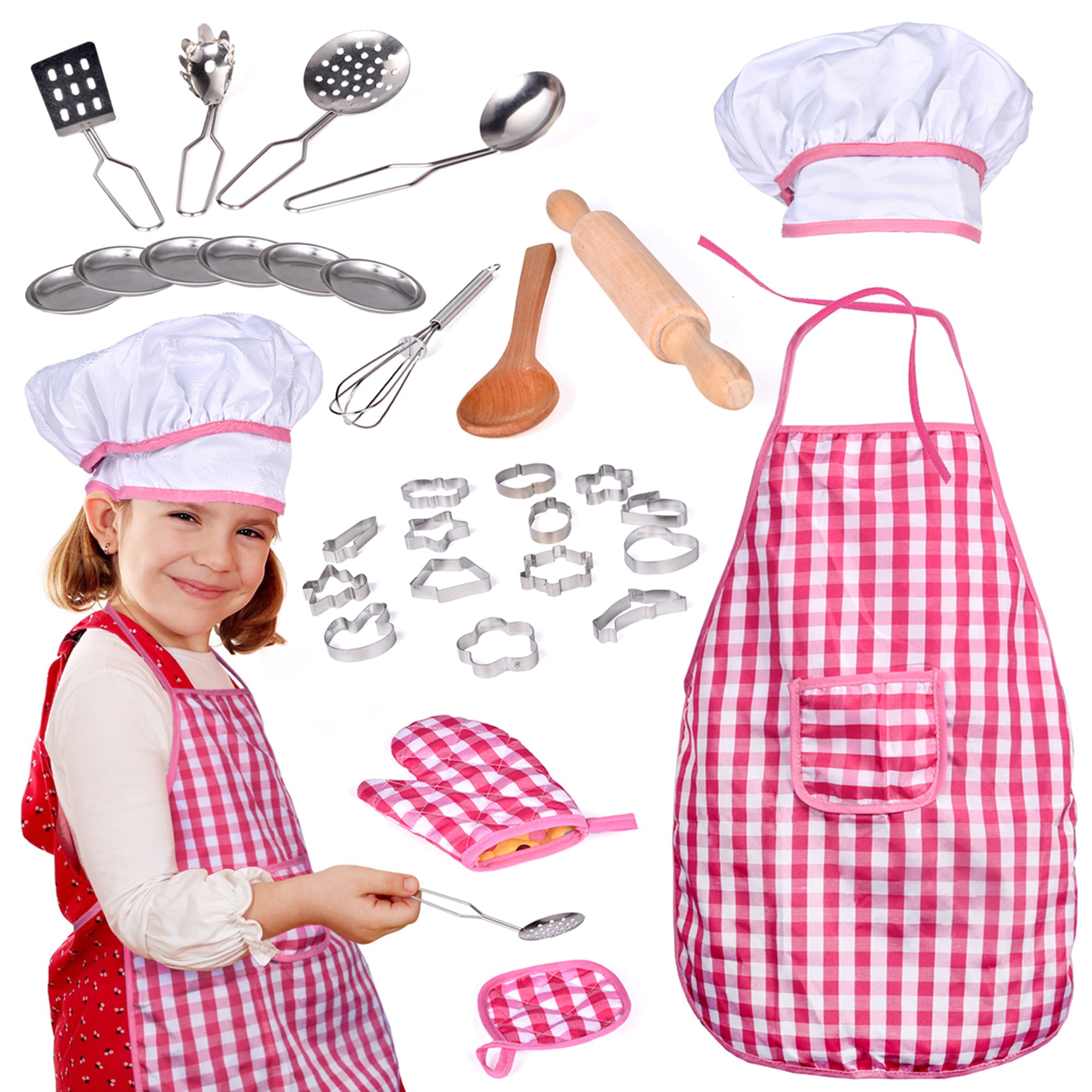 Fun Little Toys 32 Pcs Chef Dress up Clothes Little Girls,Birthday Xmas Gifts for Kids,Girls