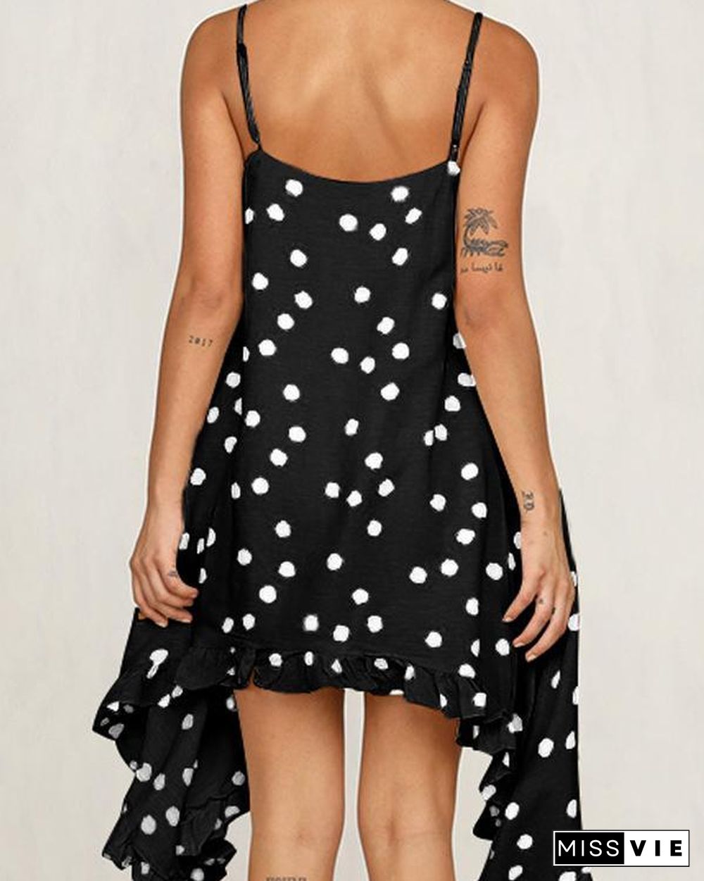 Women's Beach Chiffon Casual Polka Dot Spaghetti Strap Mini Dress