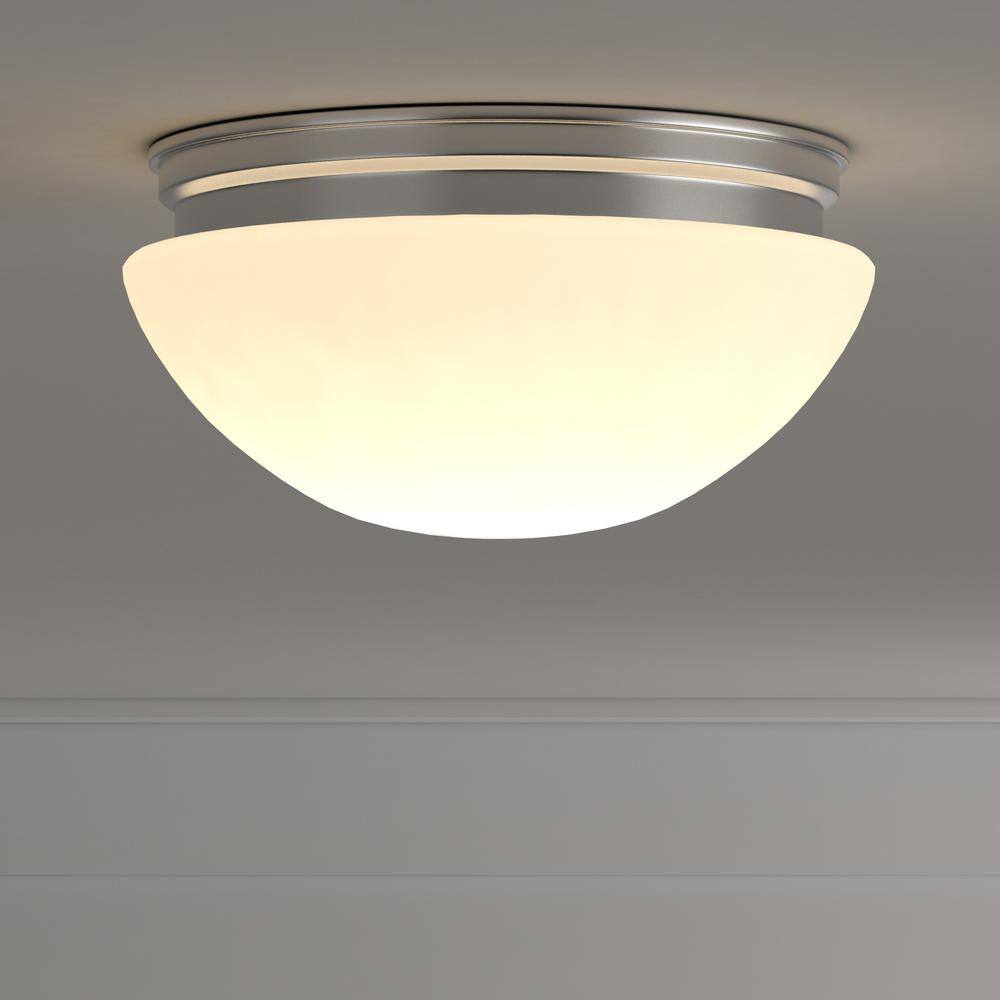 Commercial Electric 9 in. 120-Watt Equivalent Brushed Nickel Integrated LED Mushroom Flush Mount with White Acrylic Shade IPF3011LBN