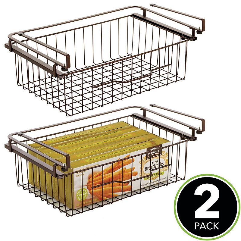 mDesign Metal Under Kitchen Pantry Shelf Hanging Bin Basket - 2 Pack