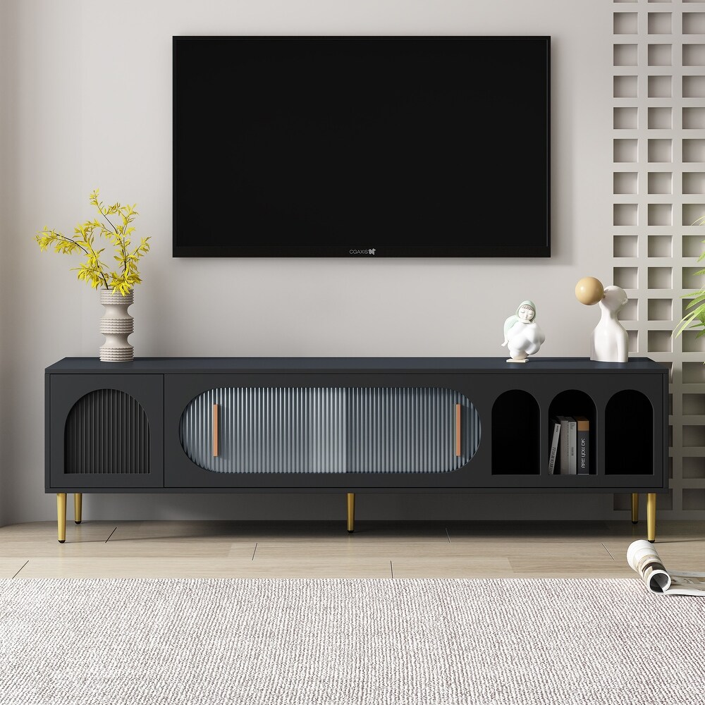 Modern TV Stand for 70+ Inch TV  Entertainment Center TV Media Console Table with 3 Shelves and 2 Cabinets