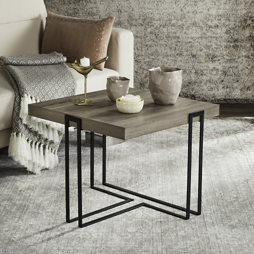 Lucy Mid Century Scandinavian Wood End Table Light Gray/Black   Industrial   Side Tables And End Tables   by AED Luxury Home Decor  Houzz