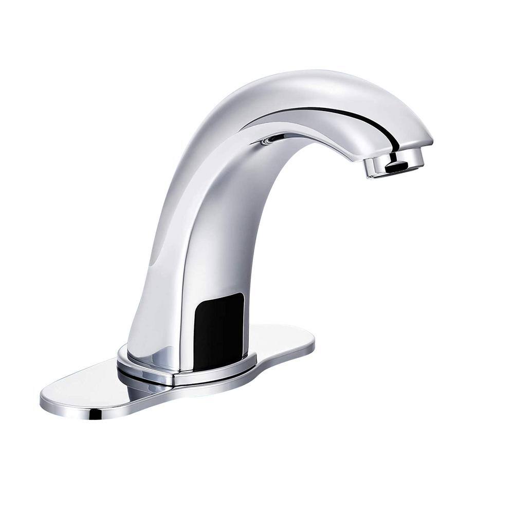 Mondawe Hands-Free SensorTouchless Single Hole Bathroom Faucet in Chrome with Deck Plate and Valve MD-S877BN